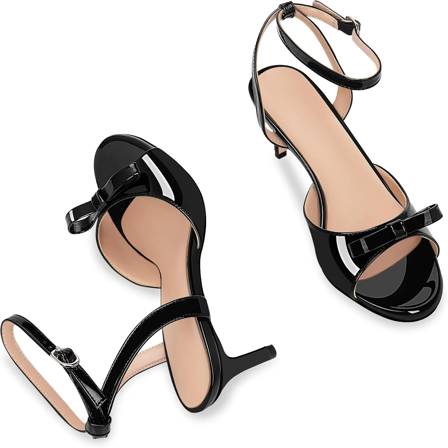 100FIXEO Women's Slingback Open Toe High Heel Bow Sandals Ankle Strap Stiletto Heel Pumps Dress Shoes