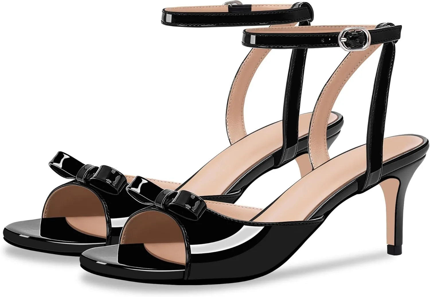 100FIXEO Women's Slingback Open Toe High Heel Bow Sandals Ankle Strap Stiletto Heel Pumps Dress Shoes