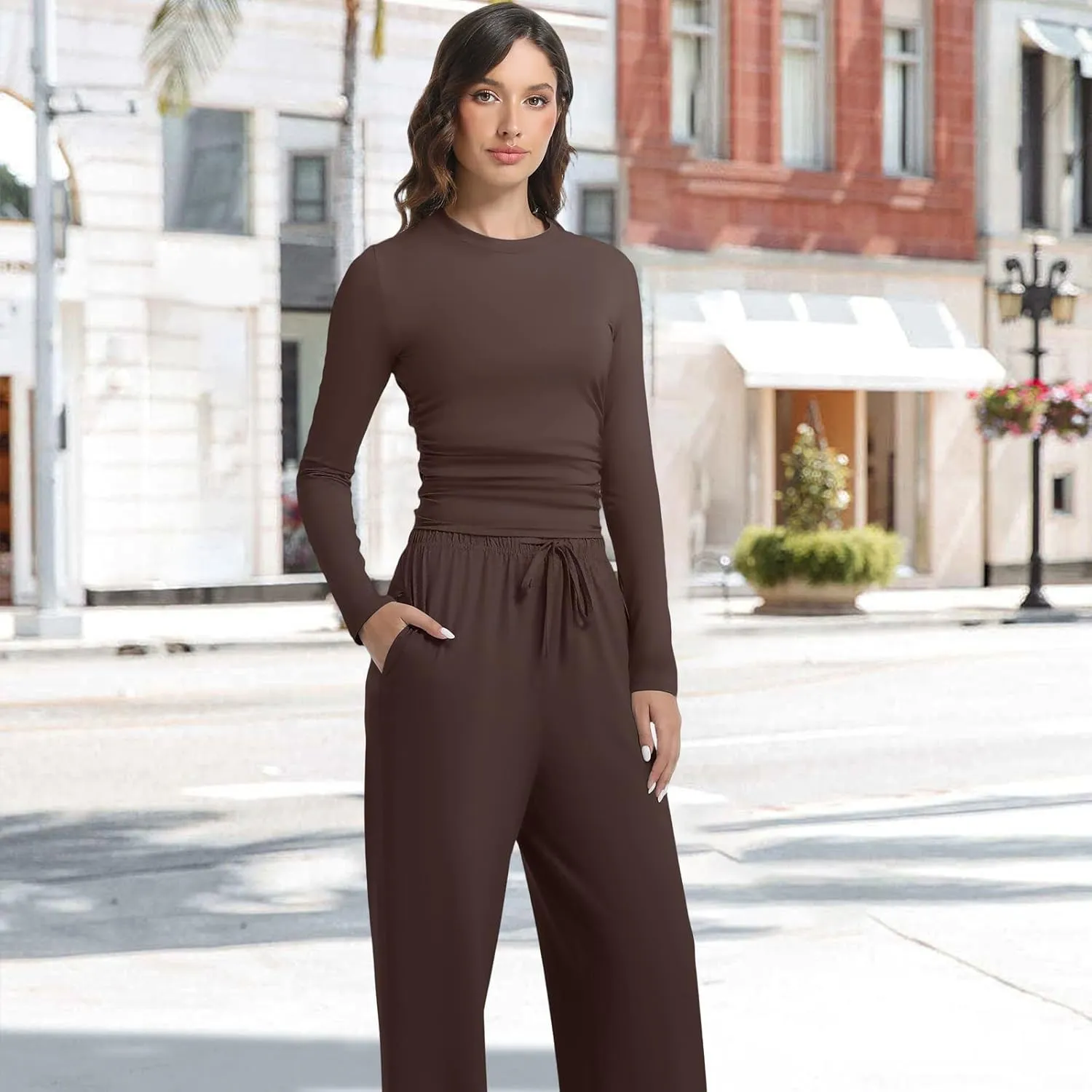 2 Piece Lounge Sets for Women Fall Outfits Long Sleeve Wide Leg Tracksuits Womens Casual Loungewear Two Pcs Matching Set