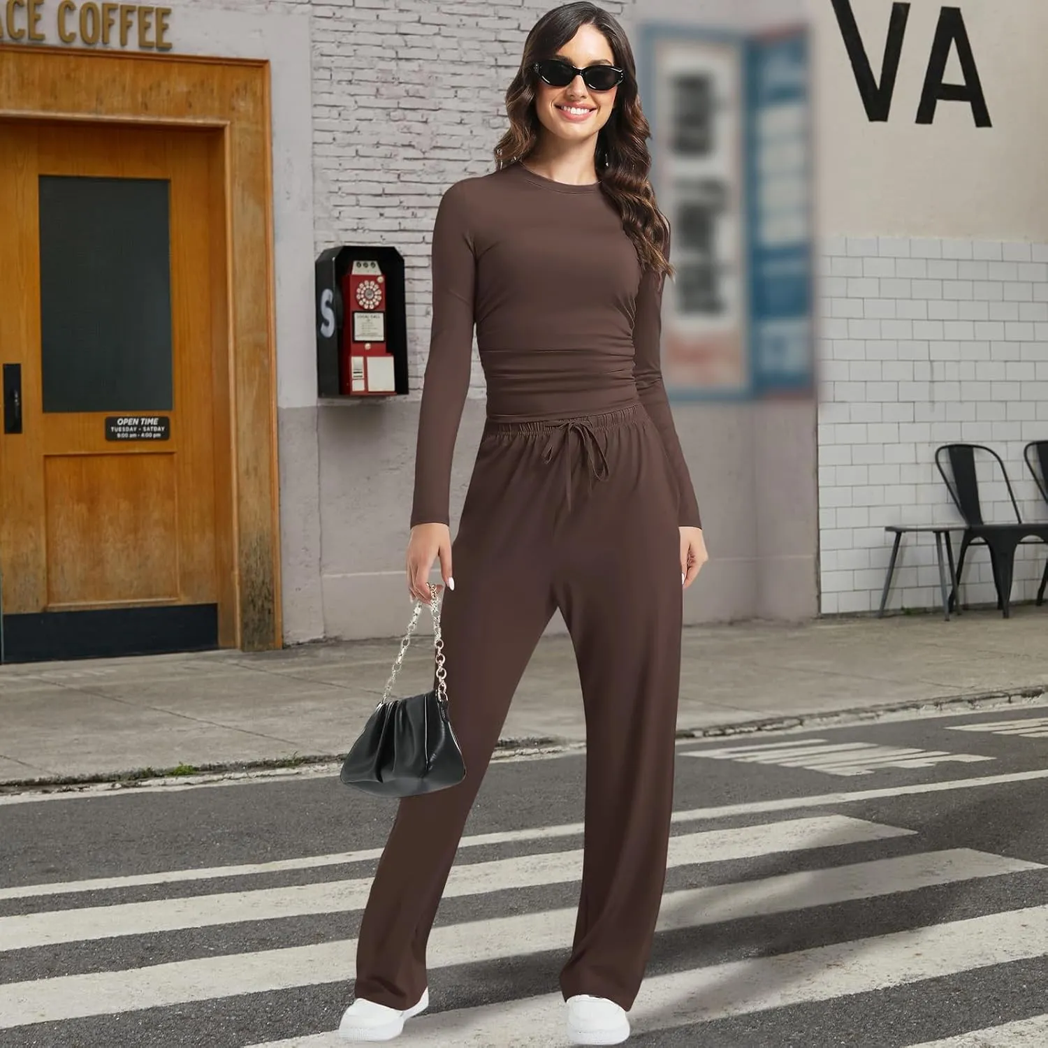 2 Piece Lounge Sets for Women Fall Outfits Long Sleeve Wide Leg Tracksuits Womens Casual Loungewear Two Pcs Matching Set