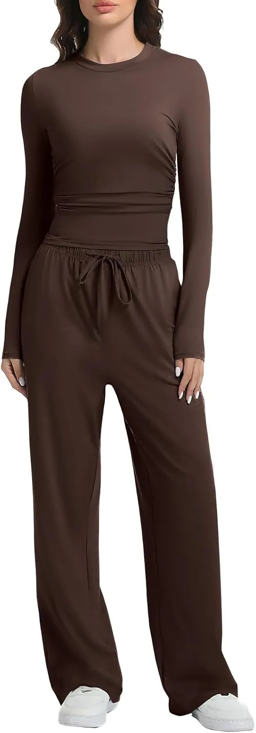 2 Piece Lounge Sets for Women Fall Outfits Long Sleeve Wide Leg Tracksuits Womens Casual Loungewear Two Pcs Matching Set