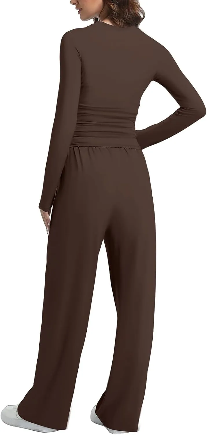 2 Piece Lounge Sets for Women Fall Outfits Long Sleeve Wide Leg Tracksuits Womens Casual Loungewear Two Pcs Matching Set