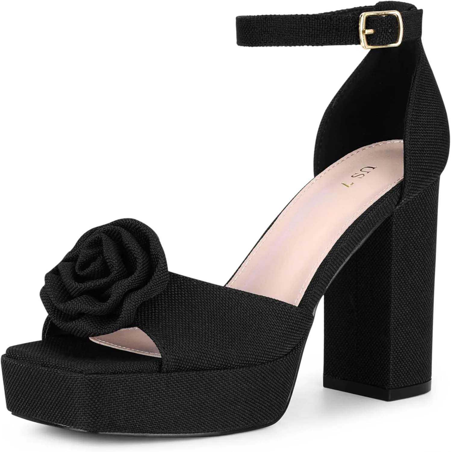 Allegra K Women's Platform Flower Heels Square Toe Chunky Heel Sandals