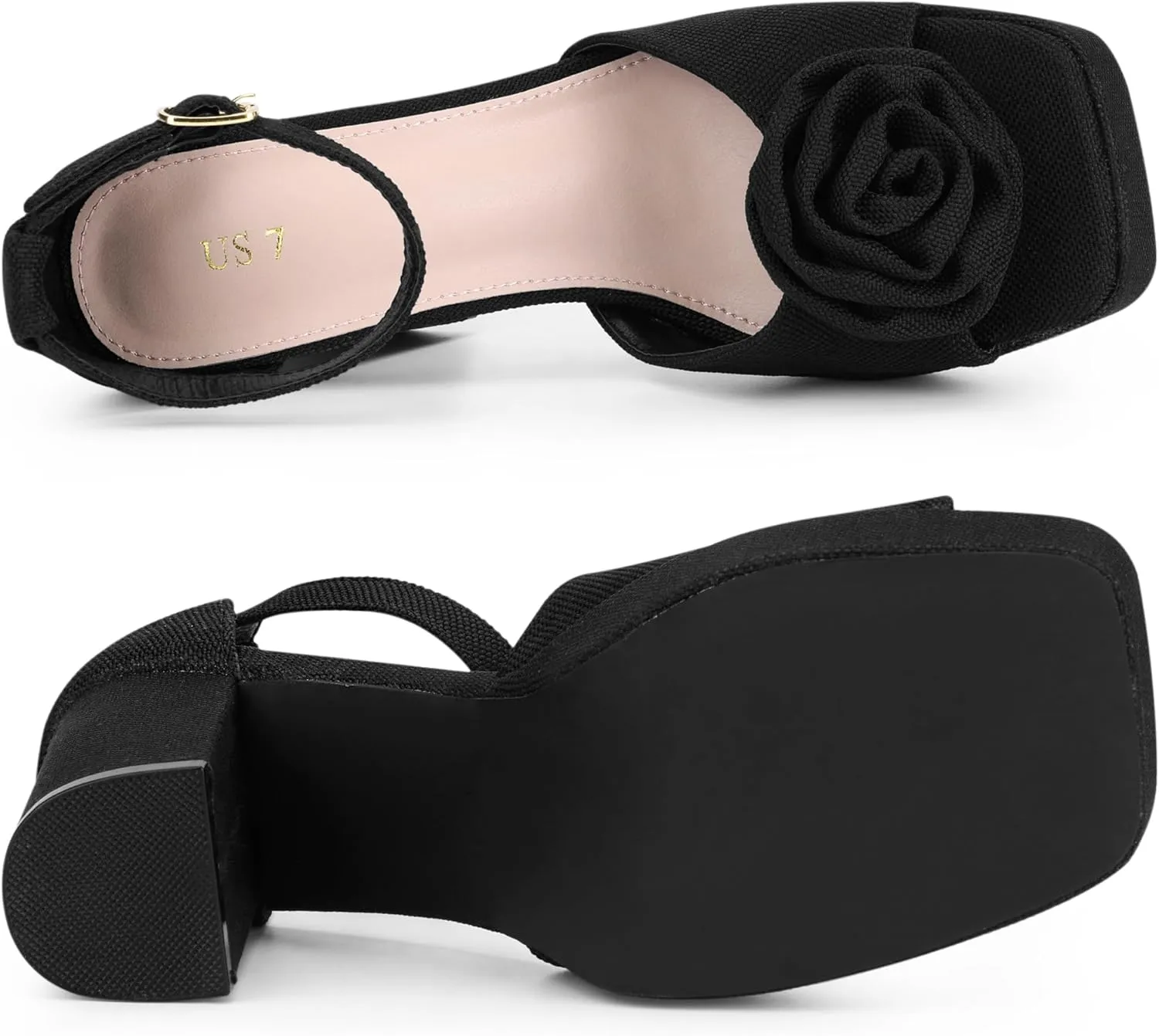 Allegra K Women's Platform Flower Heels Square Toe Chunky Heel Sandals