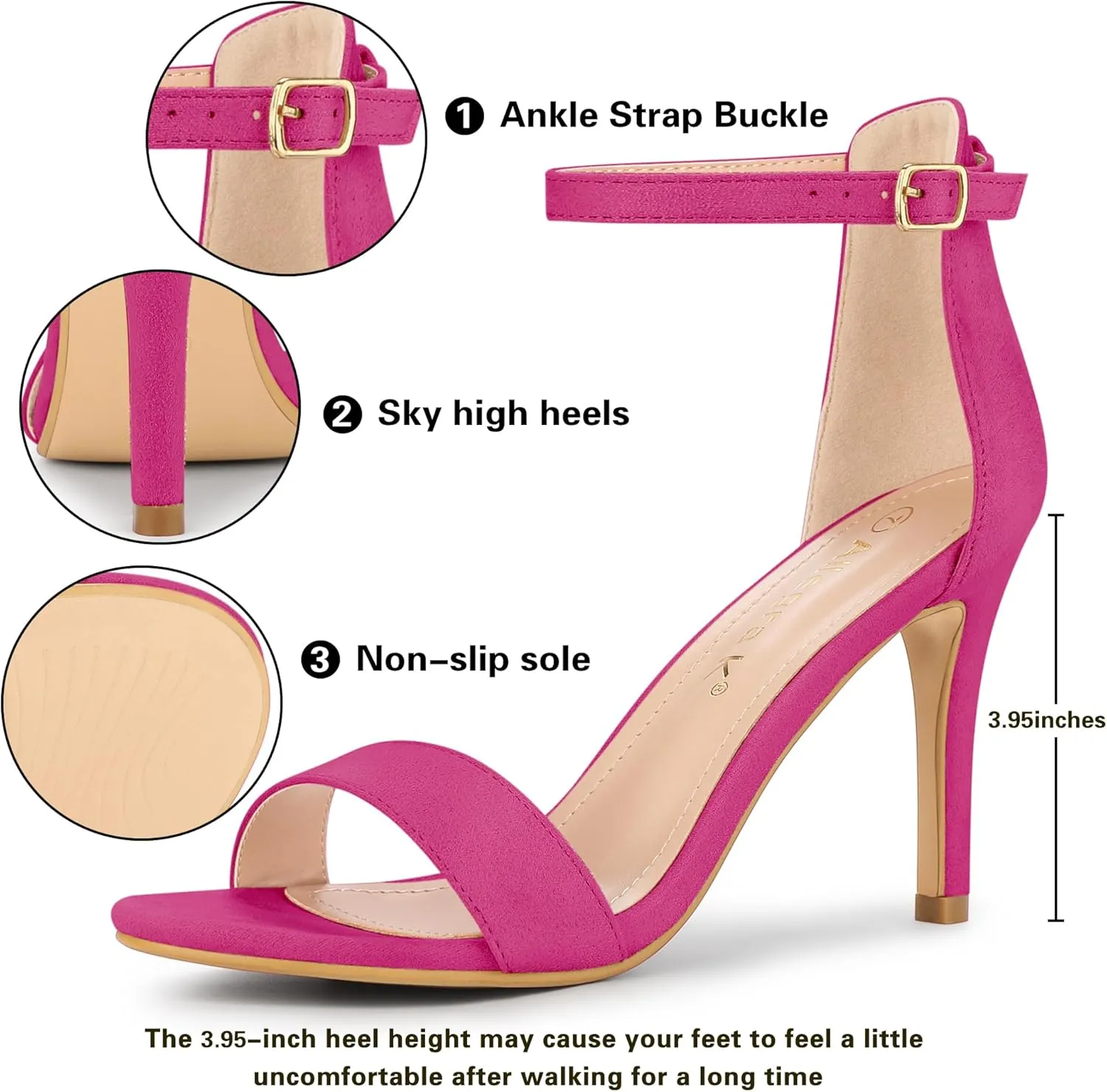 Allegra K Women's Suede Ankle Strap High Stiletto Heel Sandals