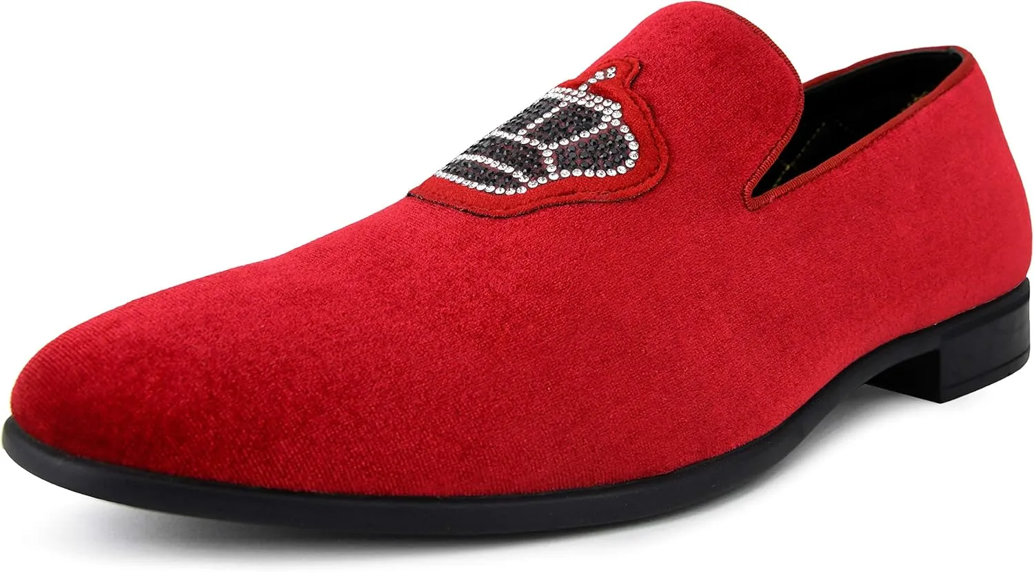 Amali Crown - Velvet Men’s Slip-On Shoes with Jewelry Crown Piece - Smoking Slip On Dress Shoes for Men - Velvet Formal Loafers for Men - The Original Smoking Men Tuxedo Dress Shoe