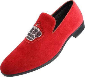 Amali Crown - Velvet Men’s Slip-On Shoes with Jewelry Crown Piece - Smoking Slip On Dress Shoes for Men - Velvet Formal Loafers for Men - The Original Smoking Men Tuxedo Dress Shoe