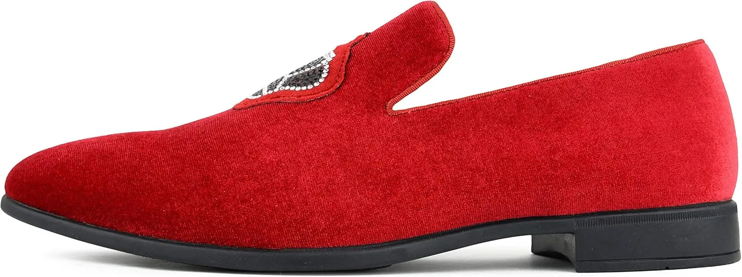 Amali Crown - Velvet Men’s Slip-On Shoes with Jewelry Crown Piece - Smoking Slip On Dress Shoes for Men - Velvet Formal Loafers for Men - The Original Smoking Men Tuxedo Dress Shoe