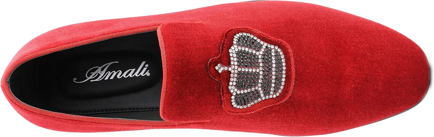 Amali Crown - Velvet Men’s Slip-On Shoes with Jewelry Crown Piece - Smoking Slip On Dress Shoes for Men - Velvet Formal Loafers for Men - The Original Smoking Men Tuxedo Dress Shoe