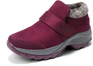 AMAZIDEAL Women's Winter Warm Fur Lining Orthopedic Hiking Booties,Fashion Hook-Loop Arch Support Sneakers,Comfortable Non-slip Slip-On Snow Boots
