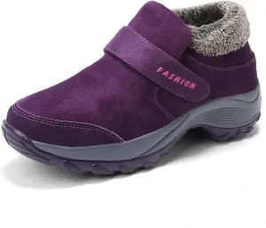 AMAZIDEAL Women's Winter Warm Fur Lining Orthopedic Hiking Booties,Fashion Hook-Loop Arch Support Sneakers,Comfortable Non-slip Slip-On Snow Boots
