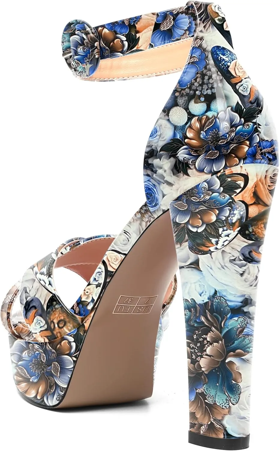 AMBELIGHT Womens Cute Open Toe Dress Heels Patent Party Ankle Strap Platform Chunky High Heel Sandals 5 Inch