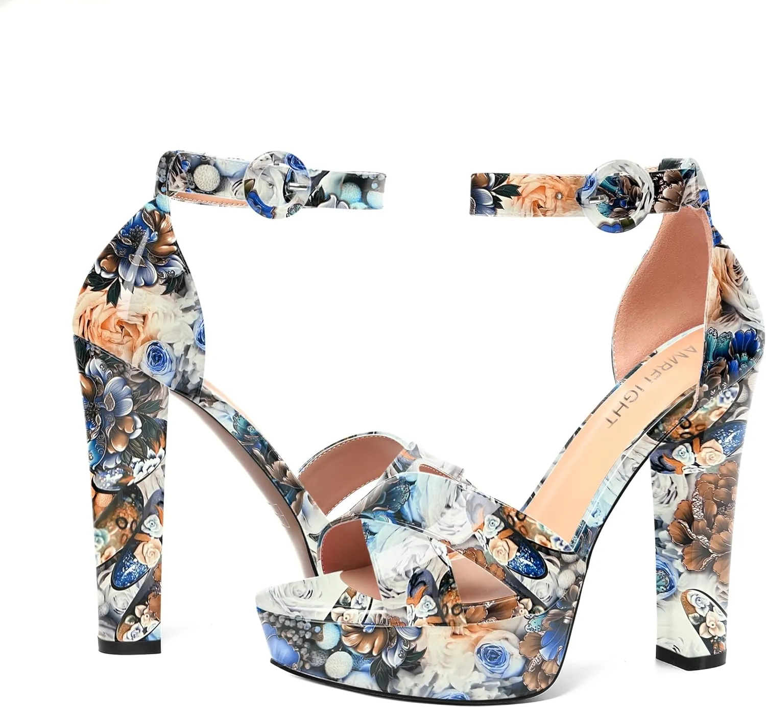AMBELIGHT Womens Cute Open Toe Dress Heels Patent Party Ankle Strap Platform Chunky High Heel Sandals 5 Inch
