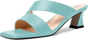 AMBELIGHT Womens Matte Casual Solid Slip On Indoor Square Toe Kitten Low Heel Heeled Sandals 2 Inch