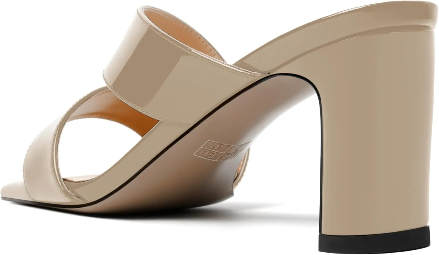 AMBELIGHT Womens Patent Night Club Dress Square Toe Slip On Block Mid Heel Sandals 2.5 Inch