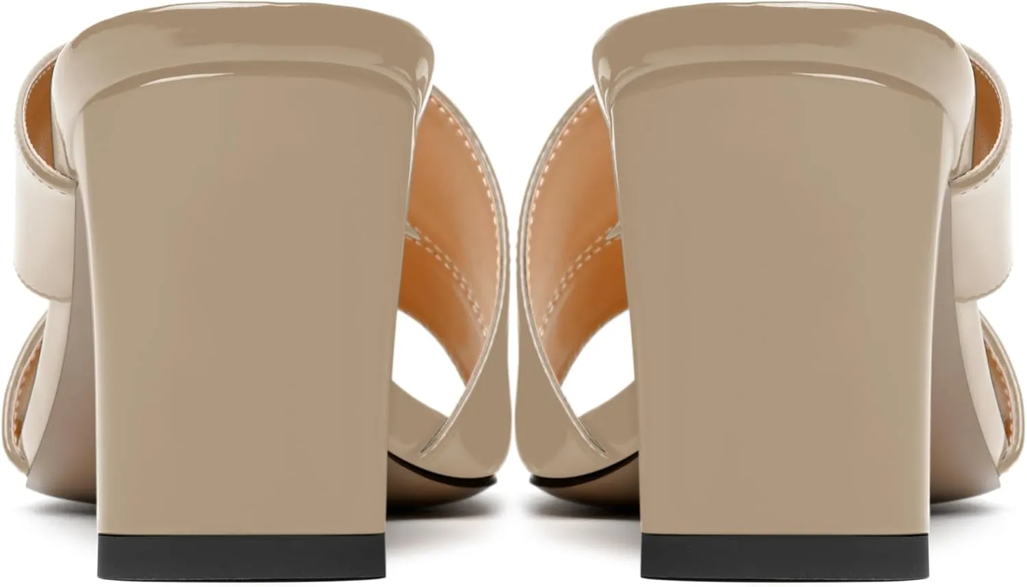 AMBELIGHT Womens Patent Night Club Dress Square Toe Slip On Block Mid Heel Sandals 2.5 Inch