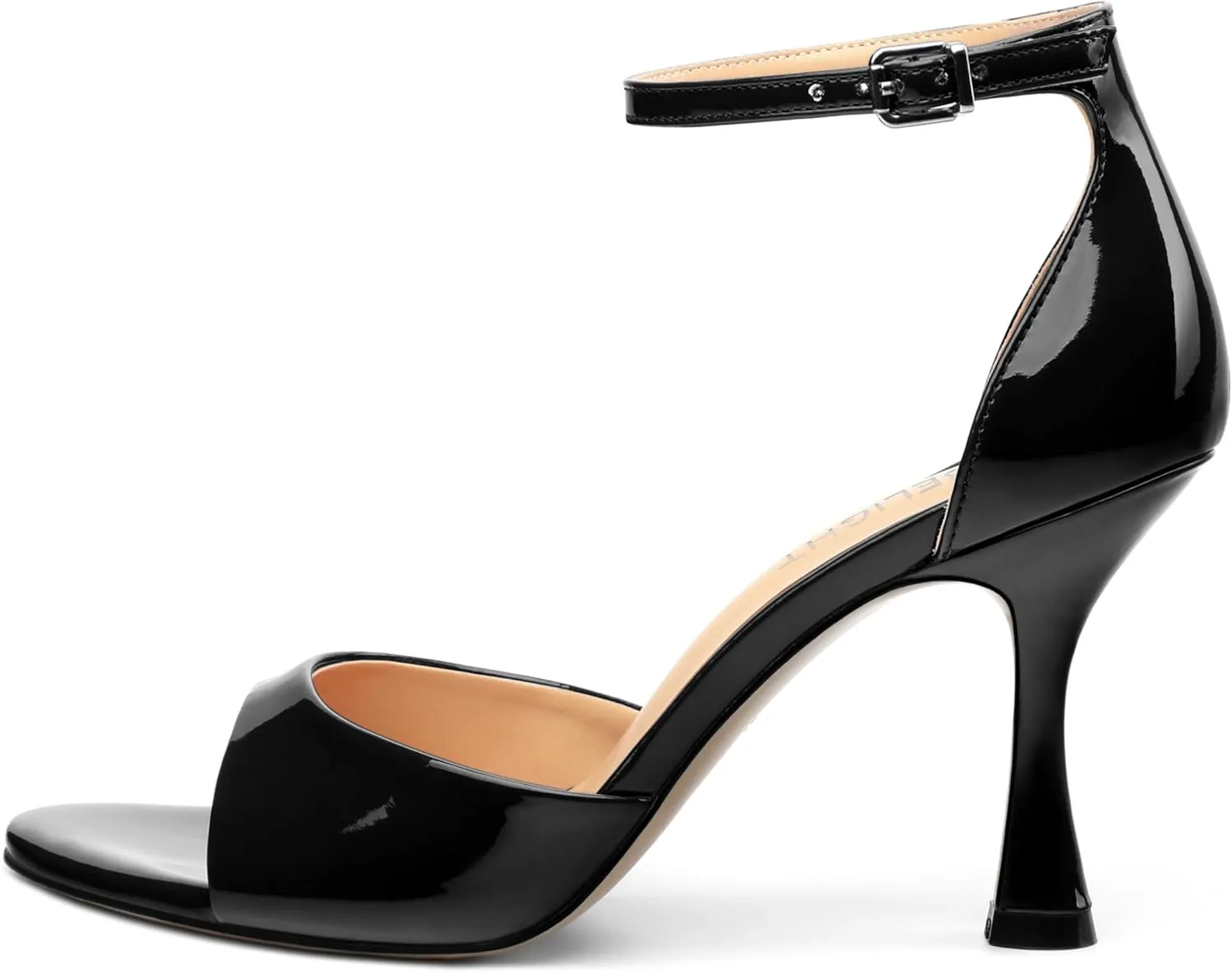 AMBELIGHT Women's Sexy Stiletto High Kitten Patent Heels Ankle Strap Buckle Round Peep Open Toe Sandals Elegant Dress Office Party Wedding Shoes For Women 3.5 Inch