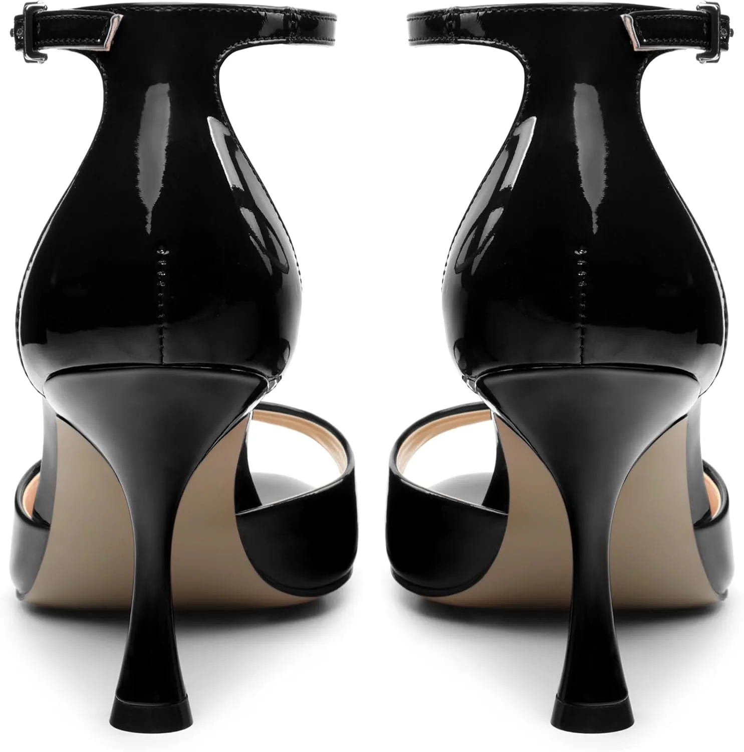 AMBELIGHT Women's Sexy Stiletto High Kitten Patent Heels Ankle Strap Buckle Round Peep Open Toe Sandals Elegant Dress Office Party Wedding Shoes For Women 3.5 Inch