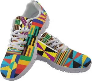 AmzPrint American Aztect Kente Ethnic Graphic Tribal Print White Sole African Shoes for Women Men Fashion Casual Sneaker