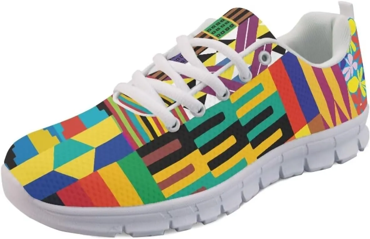 AmzPrint American Aztect Kente Ethnic Graphic Tribal Print White Sole African Shoes for Women Men Fashion Casual Sneaker