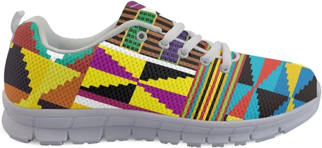 AmzPrint American Aztect Kente Ethnic Graphic Tribal Print White Sole African Shoes for Women Men Fashion Casual Sneaker