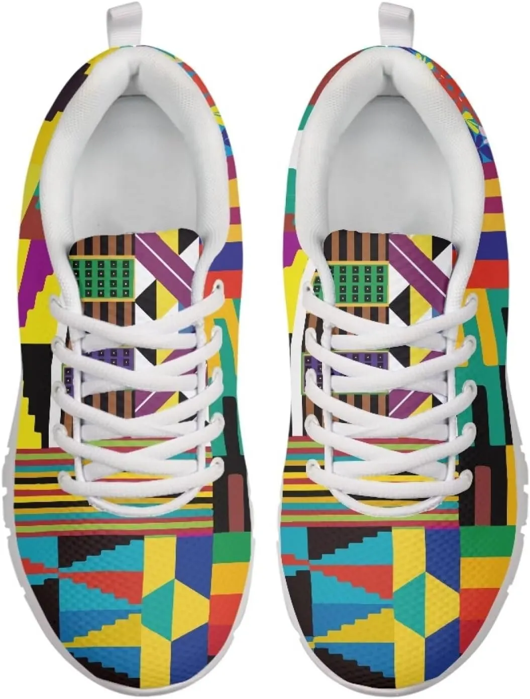 AmzPrint American Aztect Kente Ethnic Graphic Tribal Print White Sole African Shoes for Women Men Fashion Casual Sneaker