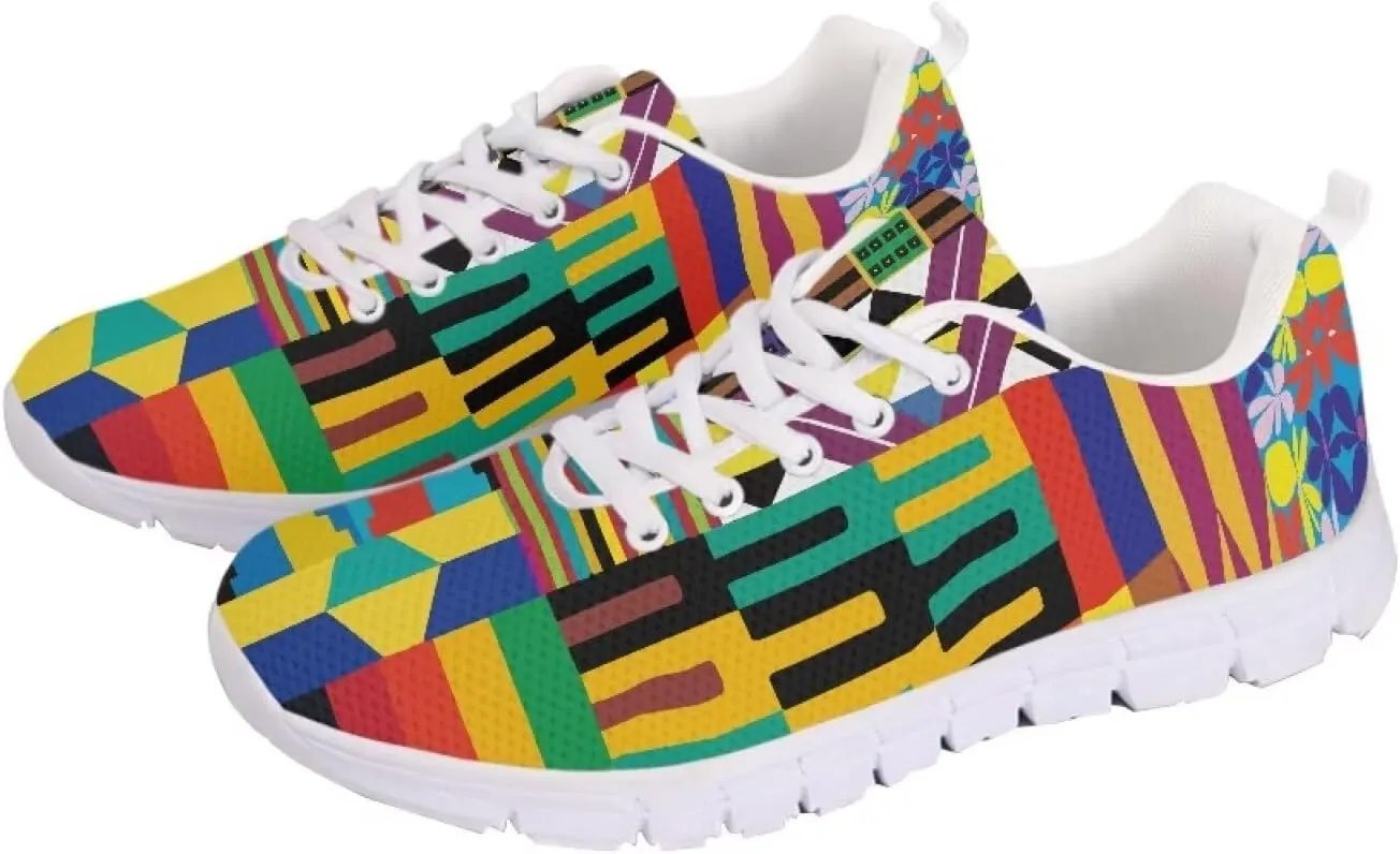 AmzPrint American Aztect Kente Ethnic Graphic Tribal Print White Sole African Shoes for Women Men Fashion Casual Sneaker