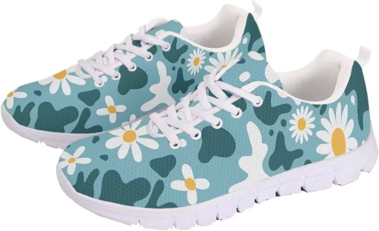 AmzPrint Women Men Fashion Sneakers White Sole Mesh Shoes for Women Comfy Workout Road Running Walking Shoes Size 5.5-13.5