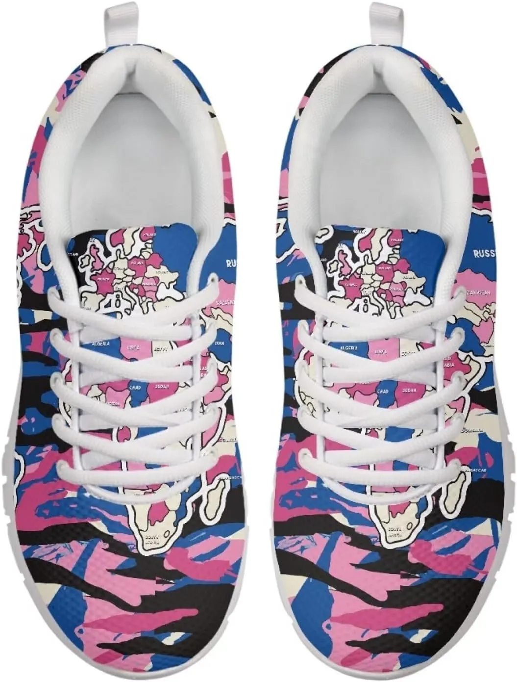 AmzPrint Women's Lightweight Work Casual Tennis Walking Shoes Cute Comfortable Work White Sole Running Shoes for Women