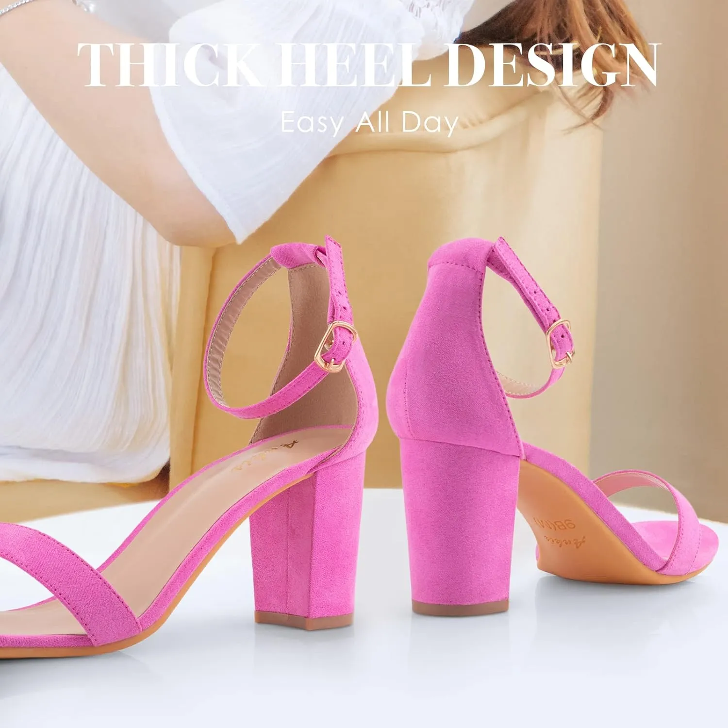 Ankis Heels for Women Open Toe Ankle Strap Chunky Heel Sandals 2.75 Inch