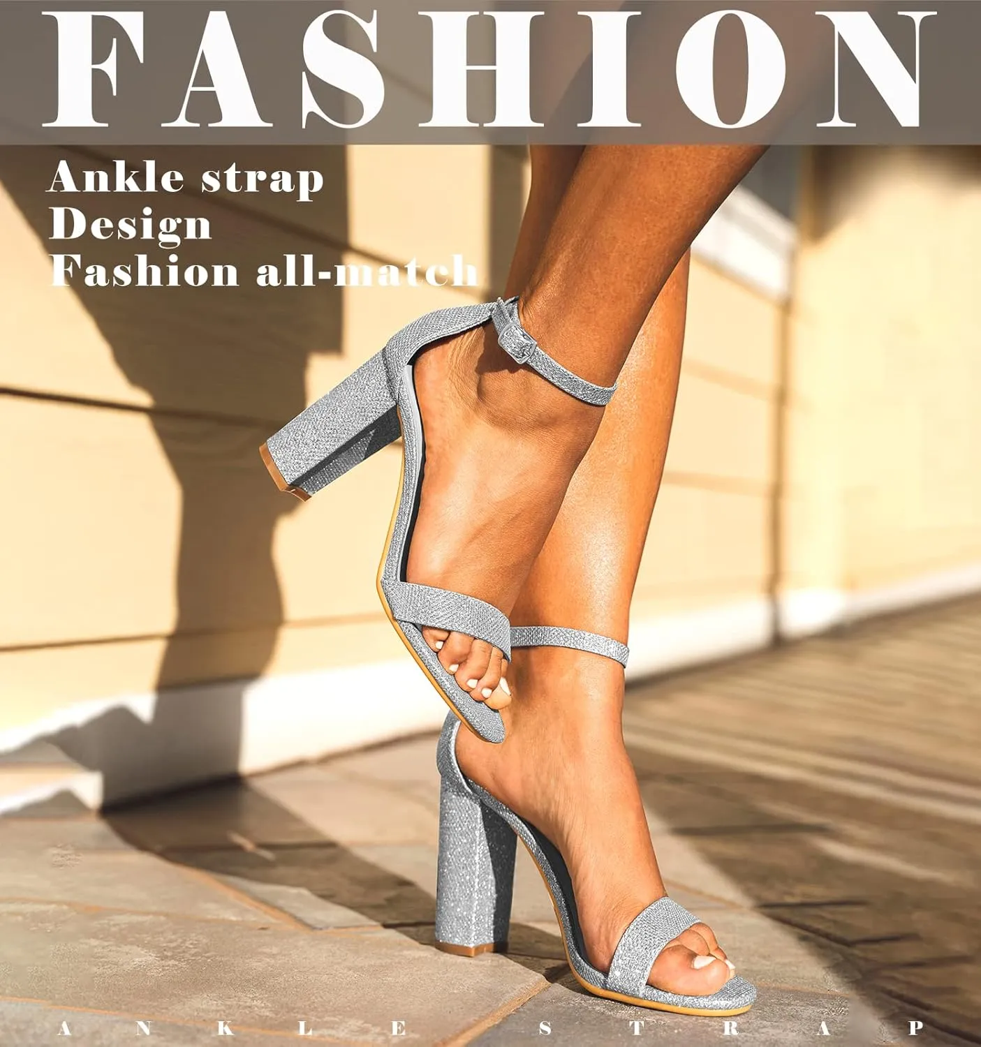 Ankis Nude Black White Heels for Women Open Toe Ankle Strap High Heel Sandals Party Wedding Strappy Buckle Sandals Standard Size 4 Inches Tall High Heel Design