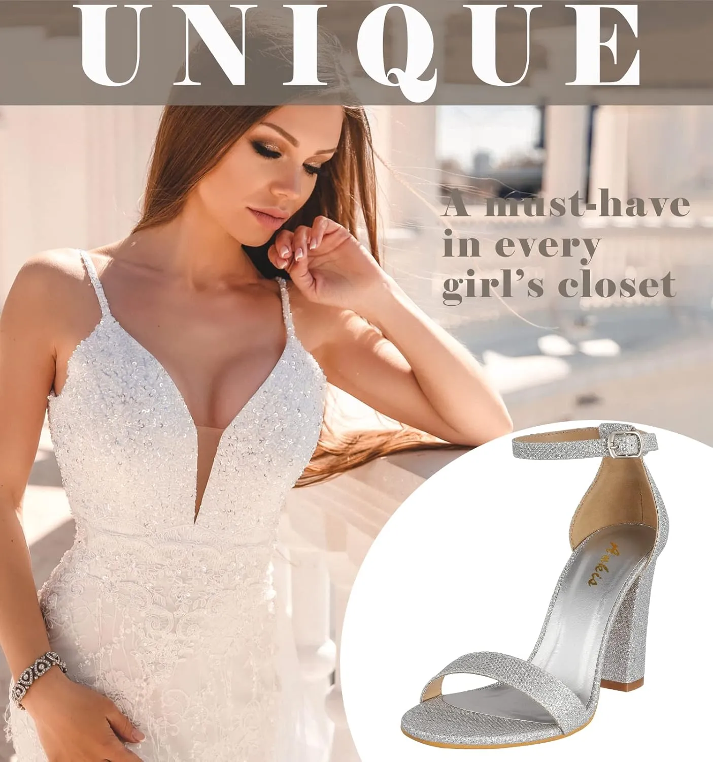 Ankis Nude Black White Heels for Women Open Toe Ankle Strap High Heel Sandals Party Wedding Strappy Buckle Sandals Standard Size 4 Inches Tall High Heel Design