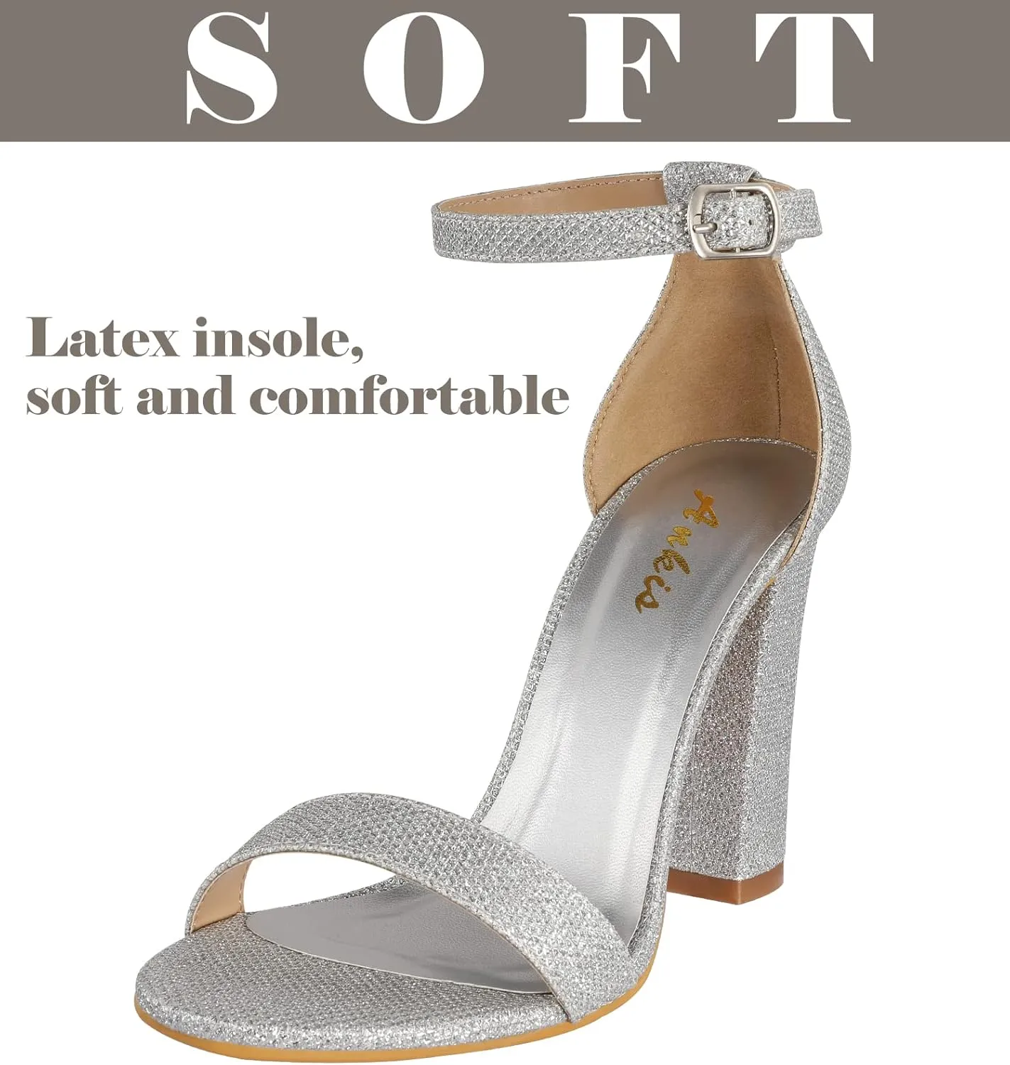 Ankis Nude Black White Heels for Women Open Toe Ankle Strap High Heel Sandals Party Wedding Strappy Buckle Sandals Standard Size 4 Inches Tall High Heel Design