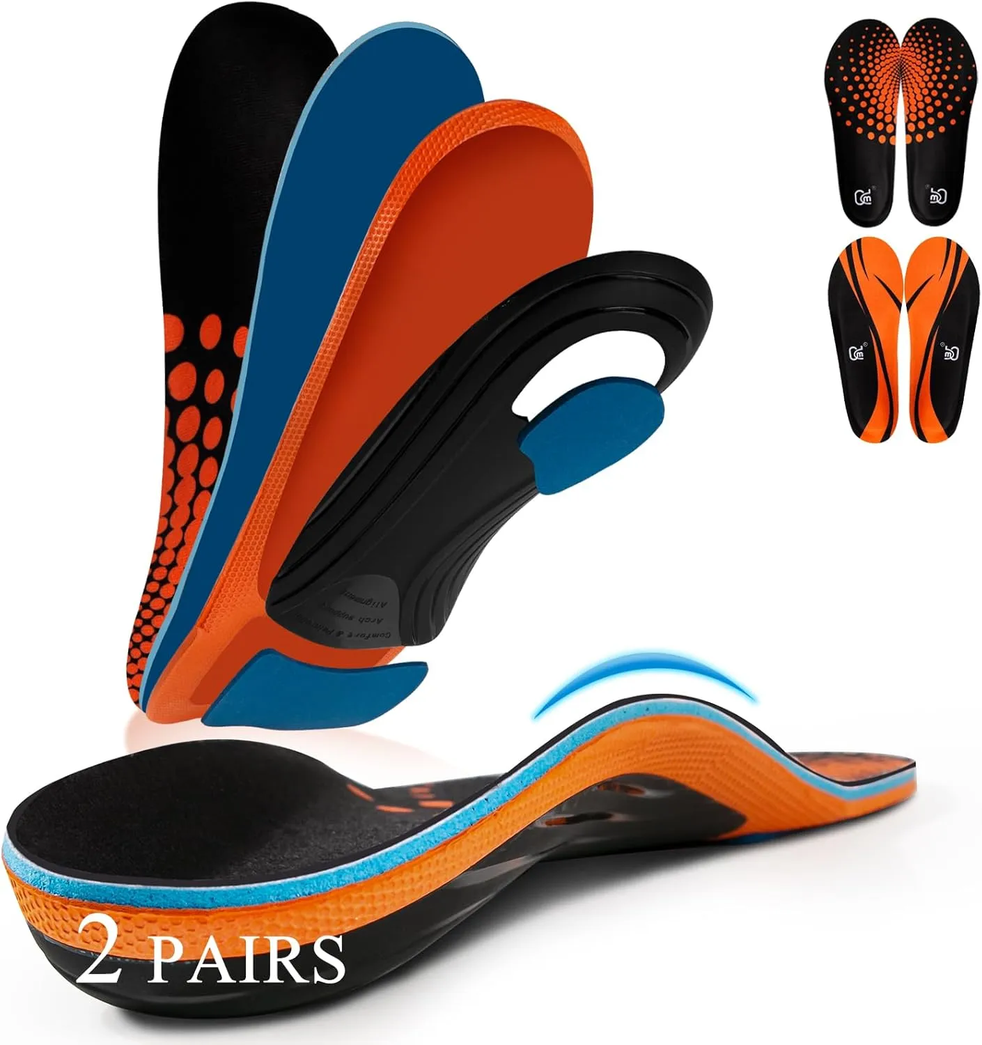 AOTENG STAR Plantar Fasciitis Insoles, High Arch Support Insoles for Plantar Fasciitis Relief Orthotic Shoe Insoles, 240 lbs Heavy Duty Shoe Inserts(Men 4-5 / Women 6-6.5(230mm), Orange)