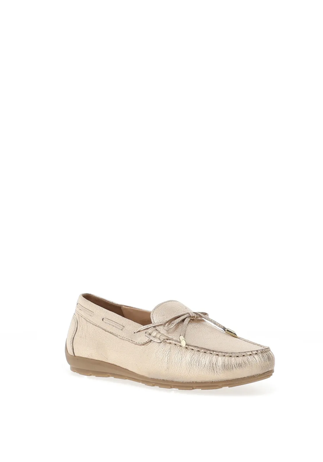 Ara Leather Stitching Detail Loafers, Platinum