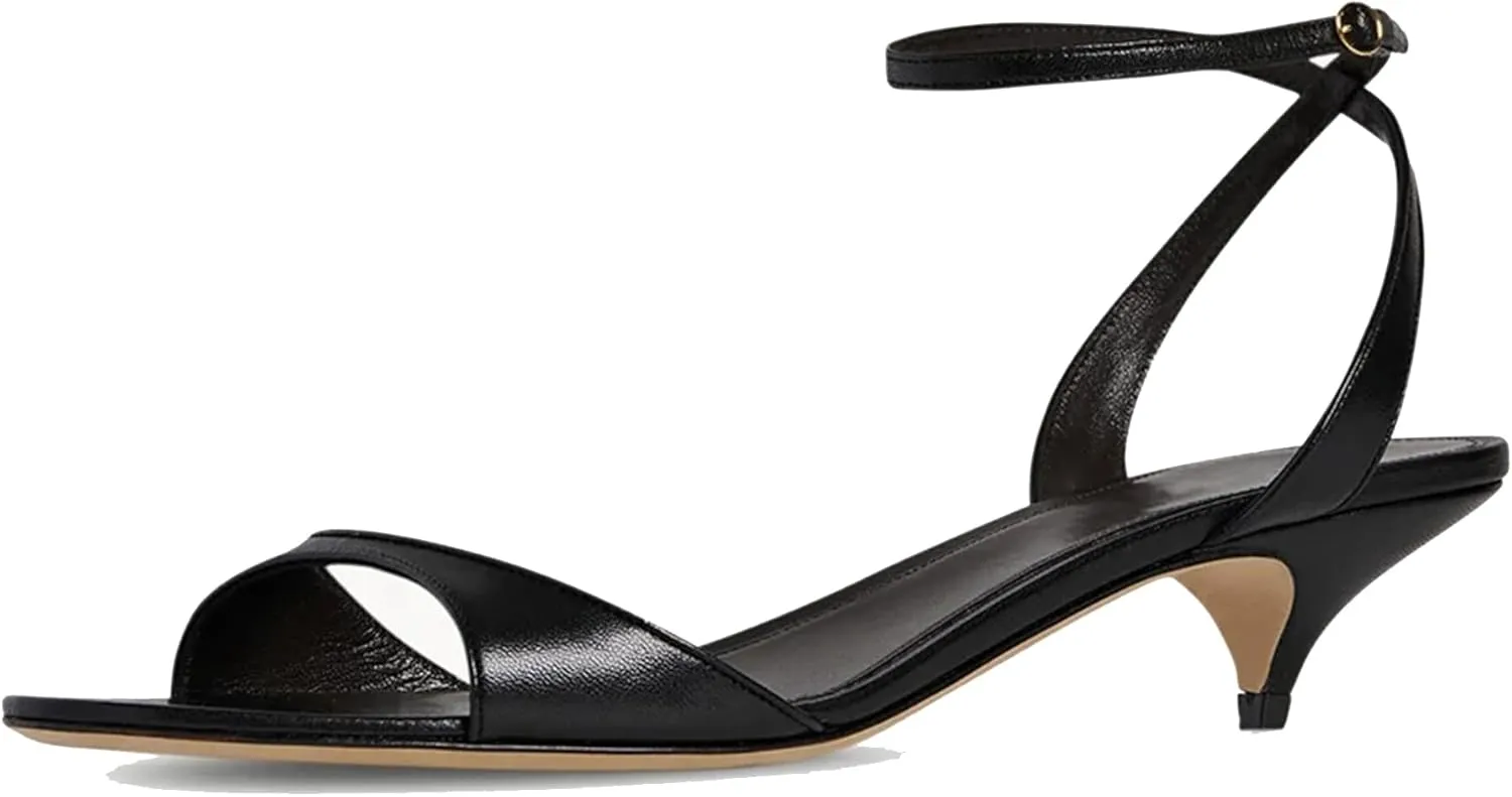 Arqa Adjustable Ankle Strap Kitten Sandals Almond Open Toe Slip On Backless Summer Low Heel Pumps Fashionable Dress Classic Wedding Simple Shoes