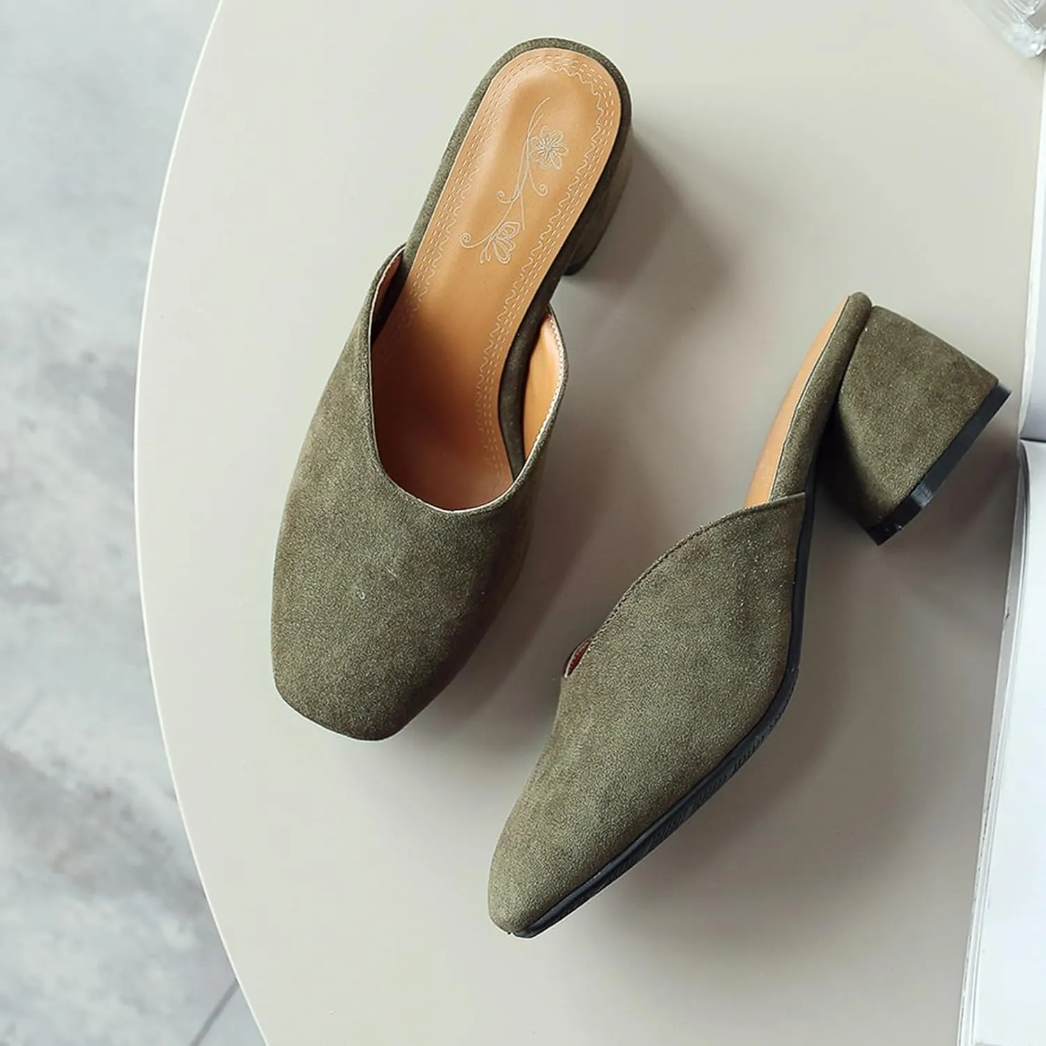 Asterisco Women Block Heel Mules Mid Heel Mules Square Toe Slip On Simple Daily Sandals, Size 2-15.5
