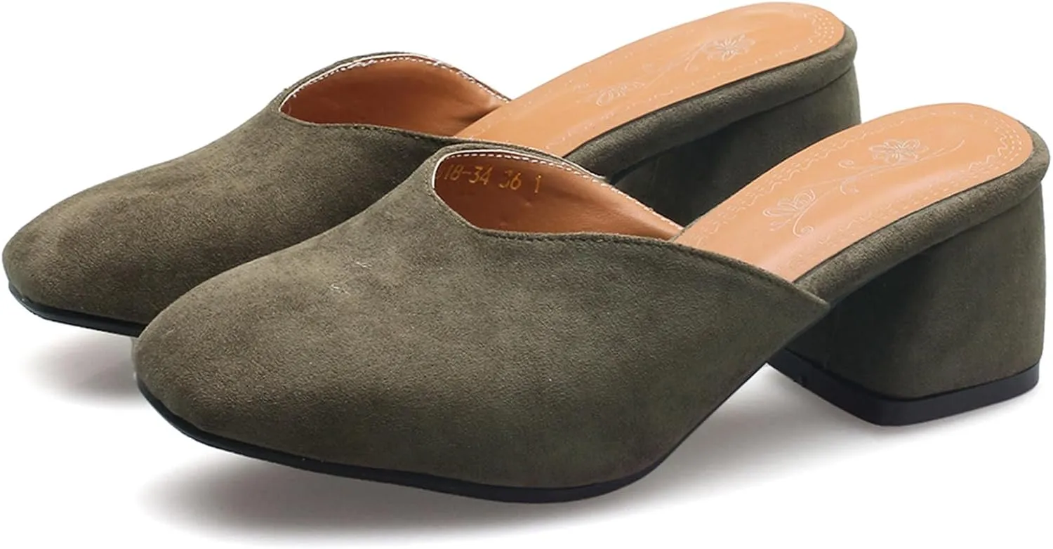 Asterisco Women Block Heel Mules Mid Heel Mules Square Toe Slip On Simple Daily Sandals, Size 2-15.5