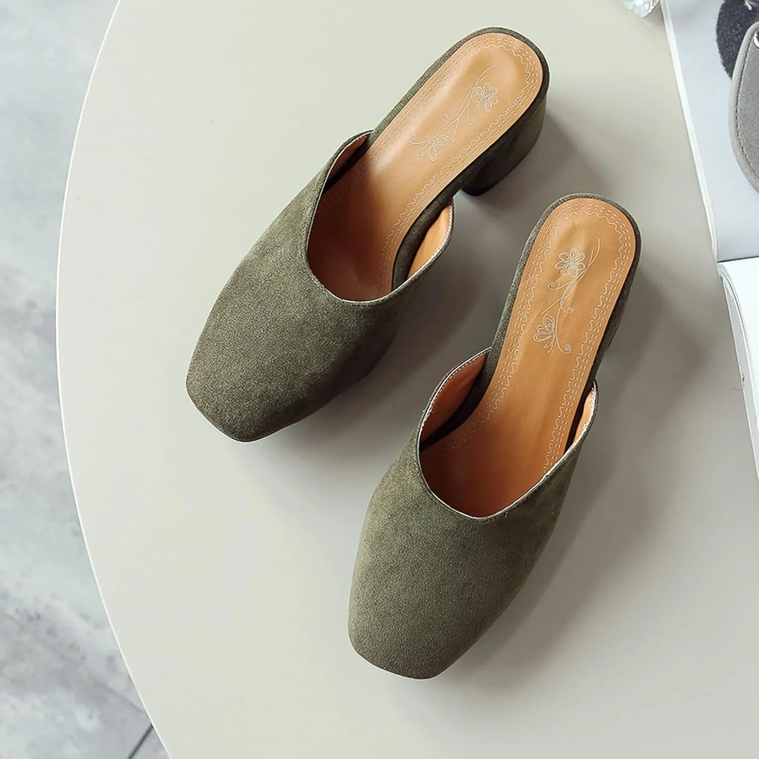 Asterisco Women Block Heel Mules Mid Heel Mules Square Toe Slip On Simple Daily Sandals, Size 2-15.5