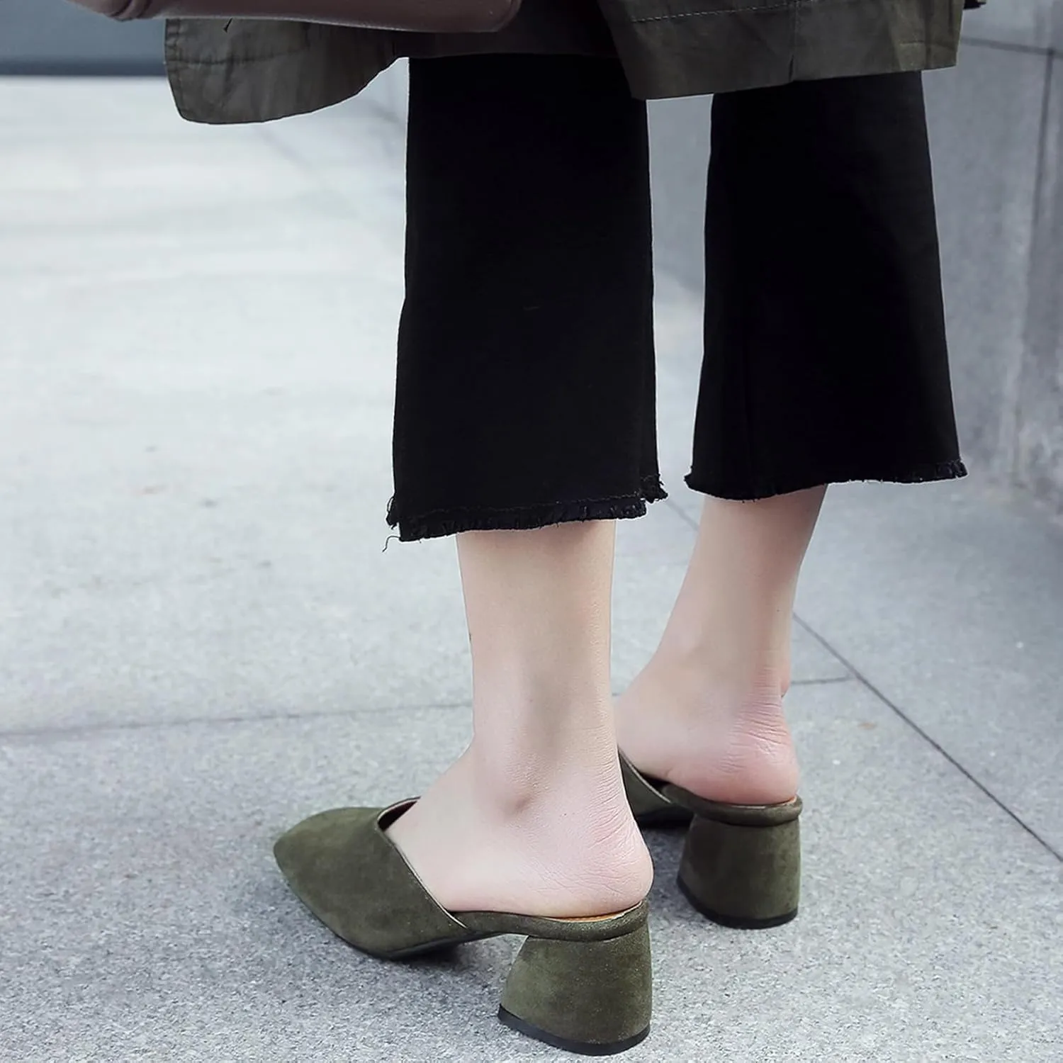 Asterisco Women Block Heel Mules Mid Heel Mules Square Toe Slip On Simple Daily Sandals, Size 2-15.5