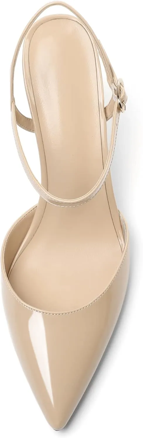 AUMOTED Women's Pointed Toe Pumps Stilettos High Heels Ankle Strap Closed Toe Pumps Wedding Bride Shoes Dating Patent Summer Heels 3.4 Inch Party Sandals