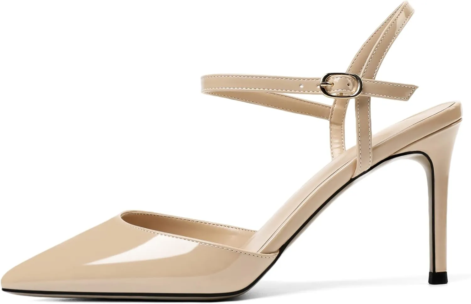 AUMOTED Women's Pointed Toe Pumps Stilettos High Heels Ankle Strap Closed Toe Pumps Wedding Bride Shoes Dating Patent Summer Heels 3.4 Inch Party Sandals