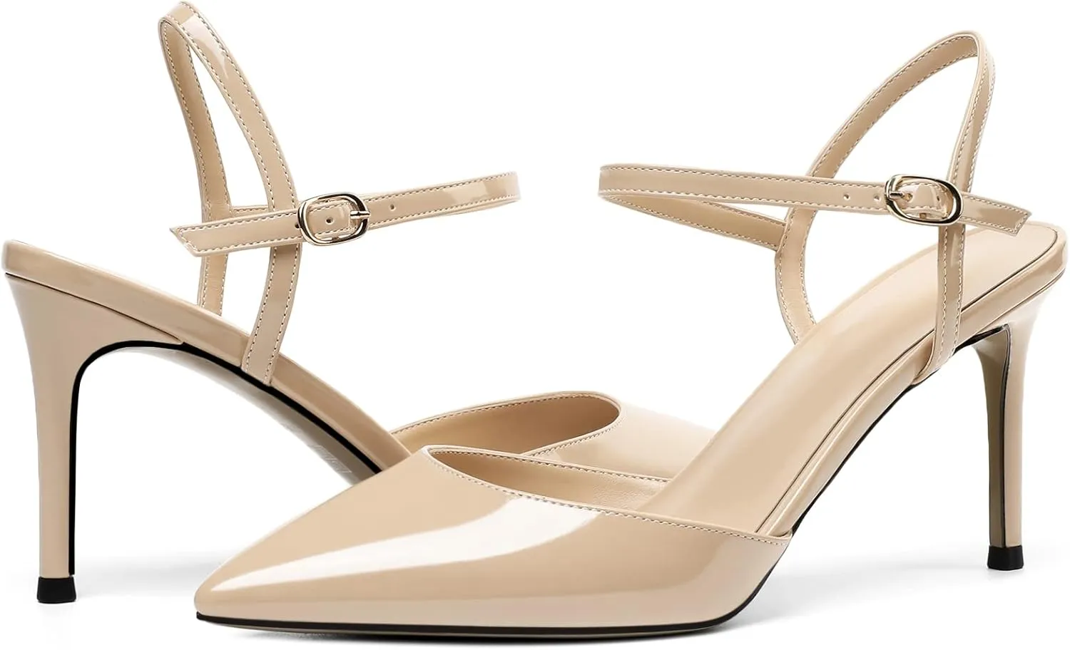 AUMOTED Women's Pointed Toe Pumps Stilettos High Heels Ankle Strap Closed Toe Pumps Wedding Bride Shoes Dating Patent Summer Heels 3.4 Inch Party Sandals