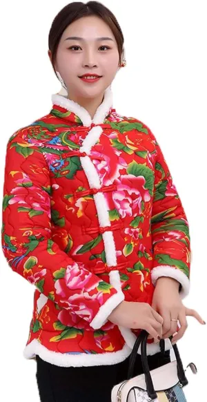 Autumn and Winter Women's Cotton Clothes Retro Chinese Northeast Big Flower Cotton Clothes Mom's Clothing