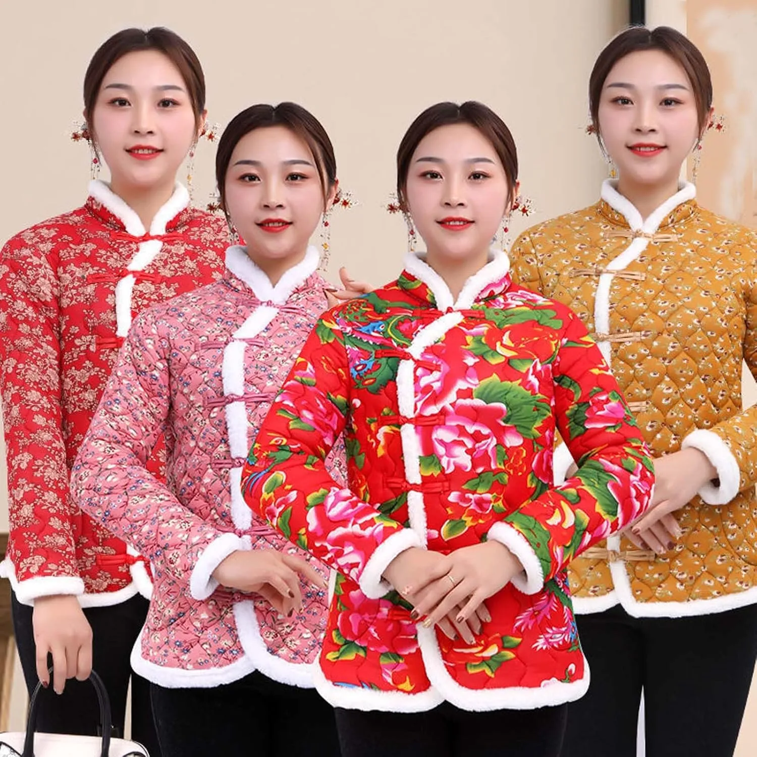 Autumn and Winter Women's Cotton Clothes Retro Chinese Northeast Big Flower Cotton Clothes Mom's Clothing