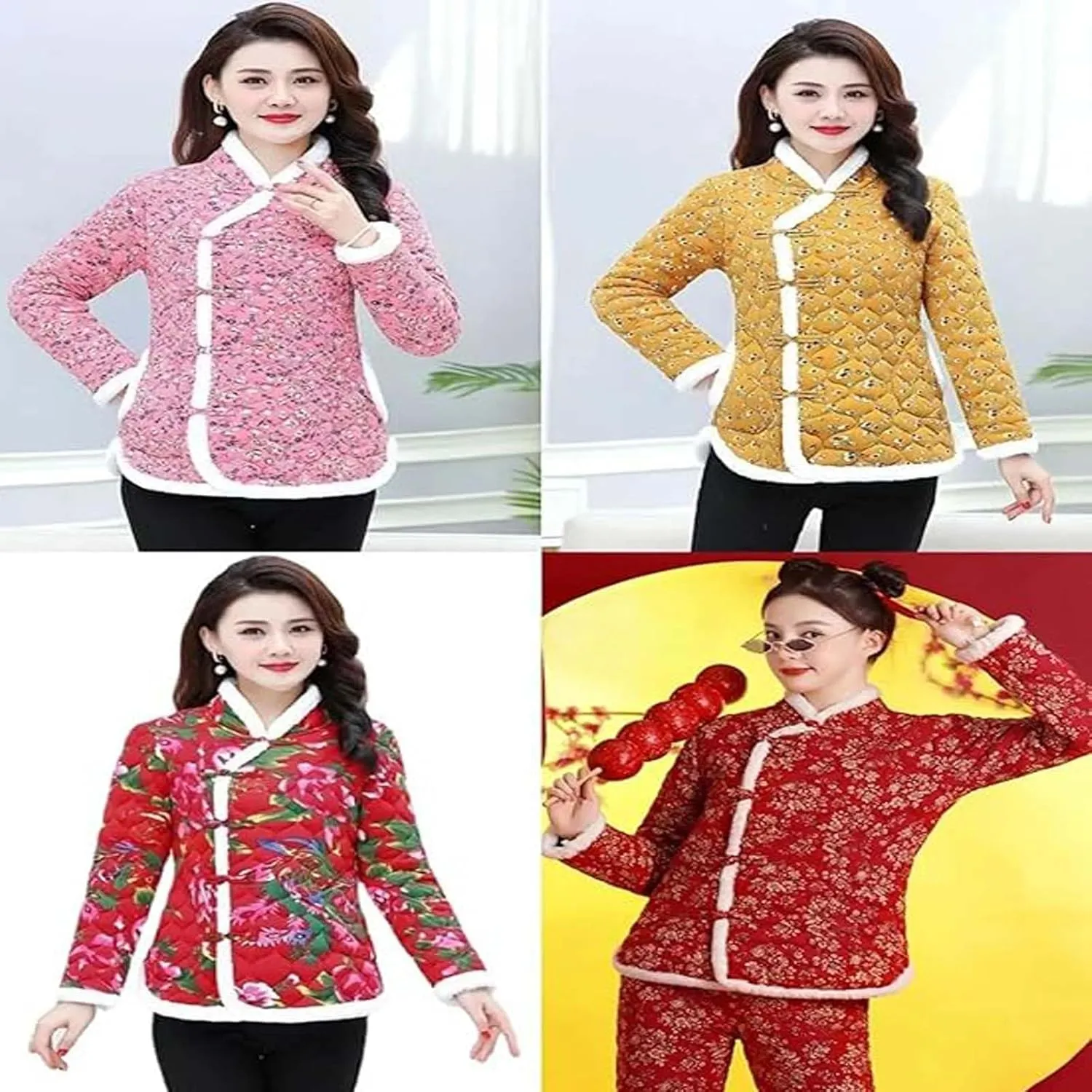 Autumn and Winter Women's Cotton Clothes Retro Chinese Northeast Big Flower Cotton Clothes Mom's Clothing