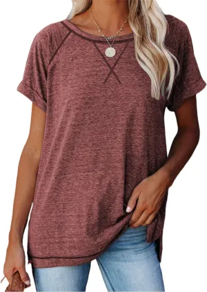 ayreus Women's Casual Short Sleeve T Shirts Crewneck Raglan Tees Side Split Summer Tunic Tops