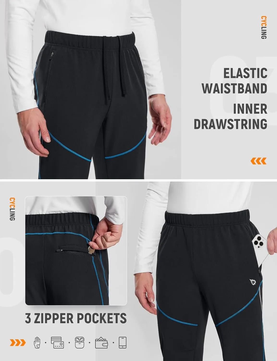 baleaf Men's Winter Cycling Running Pant Water Resistant Fleece Mountain Bike Pants Cold Weather Gear Windproof