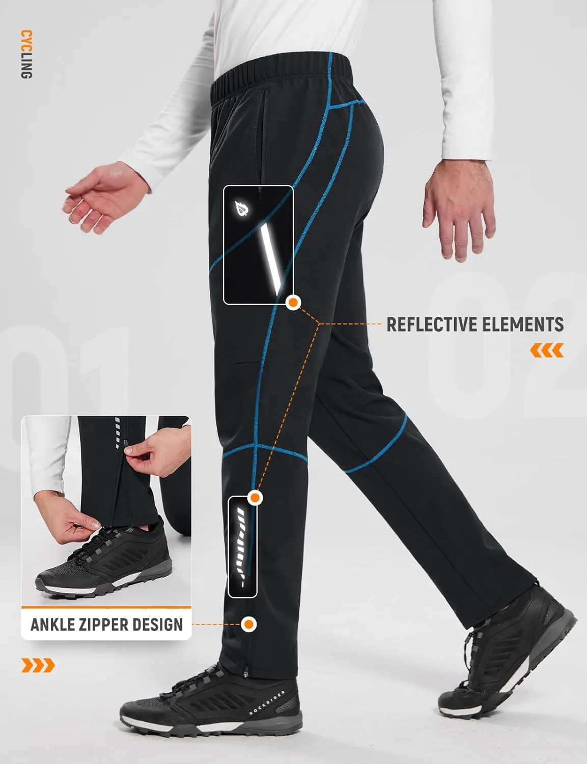 baleaf Men's Winter Cycling Running Pant Water Resistant Fleece Mountain Bike Pants Cold Weather Gear Windproof