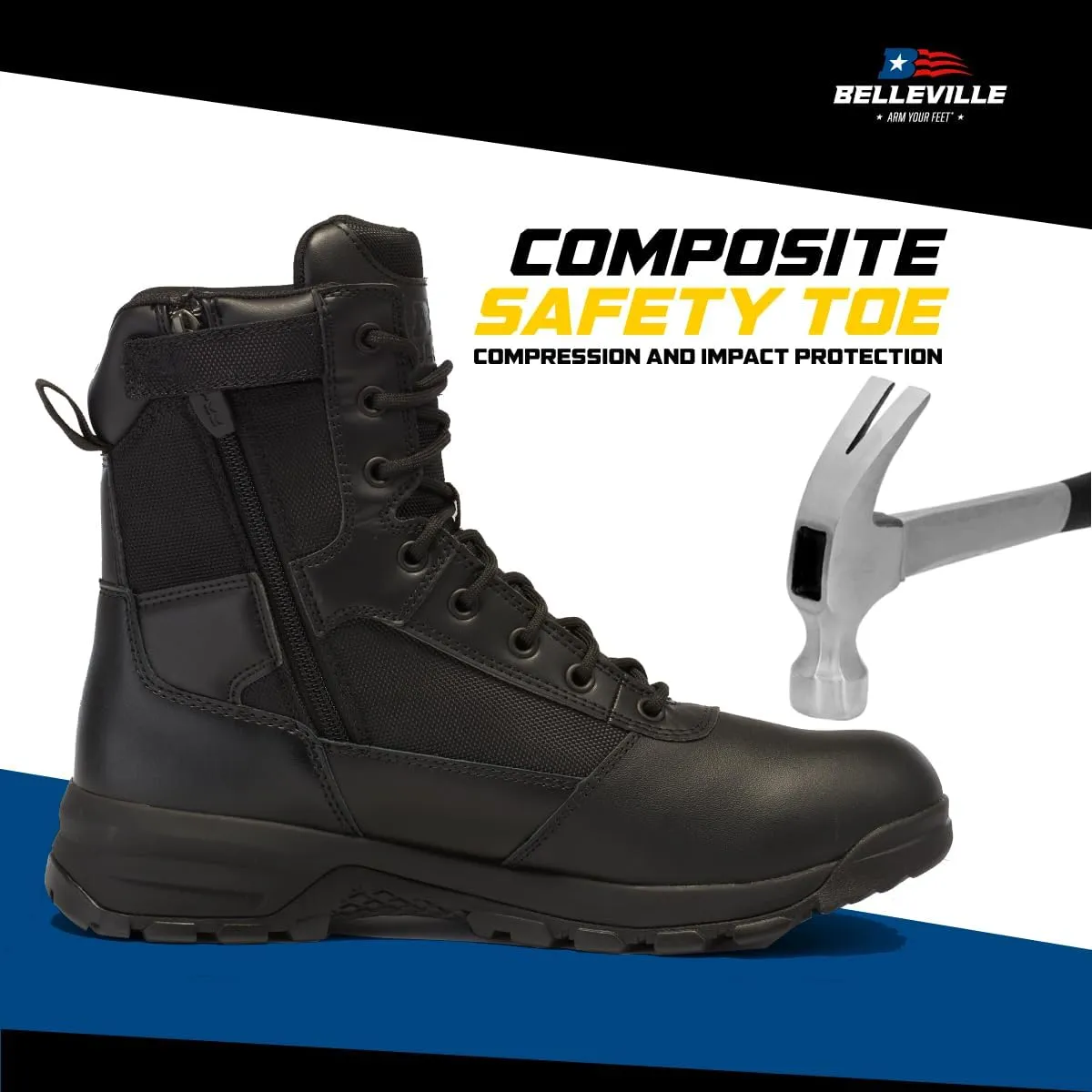 Belleville Spear Point BV918ZWPCT Waterproof Composite-Toe Black Tactical Boots for Men - Designed for Police, EMS, and Security Personnel with Zone Traction Outsole